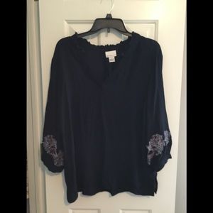 Blue Blouse w/embroidered floral
